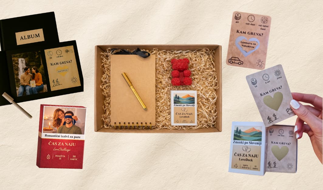 LoveDeck darilni komplet in kartice z idejami za zmenek – popolno darilo za moškega ali žensko.