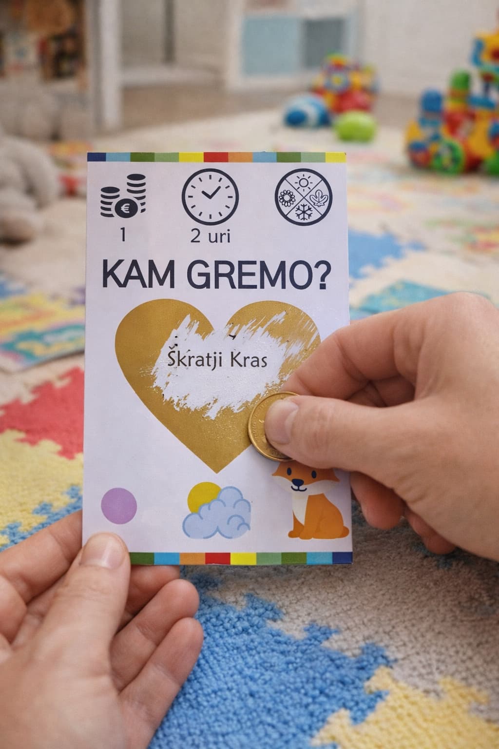 Praskanje kartice z idejo za izlet za družine z otroki