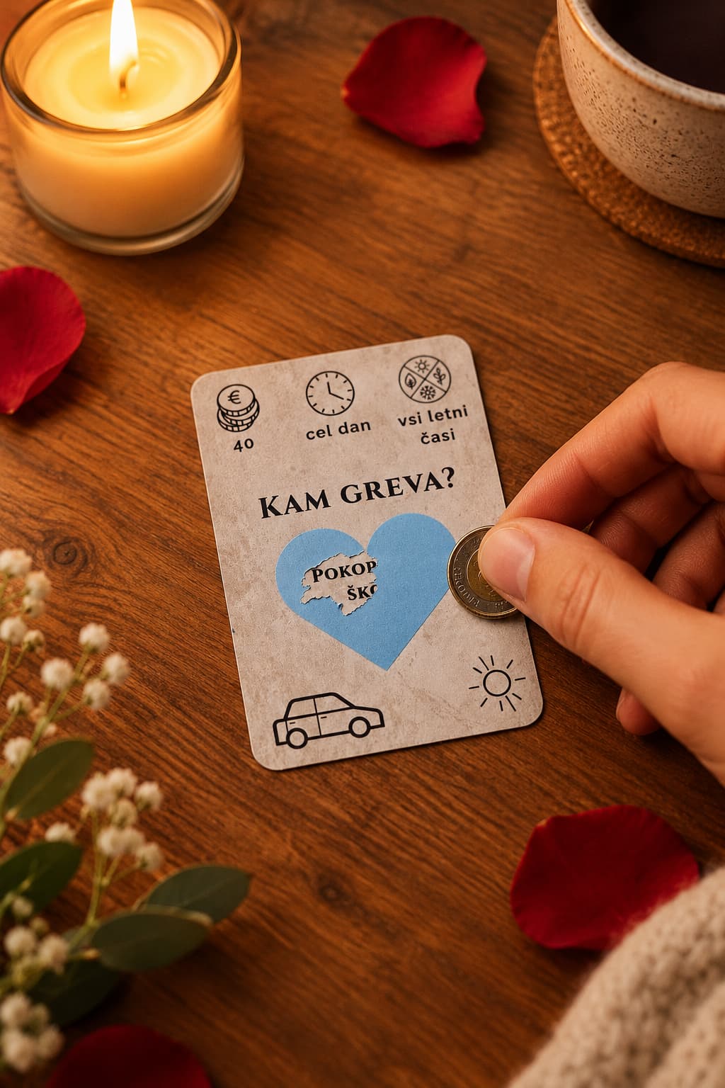Praskanje LoveDeck kartice z idejo za zmenek